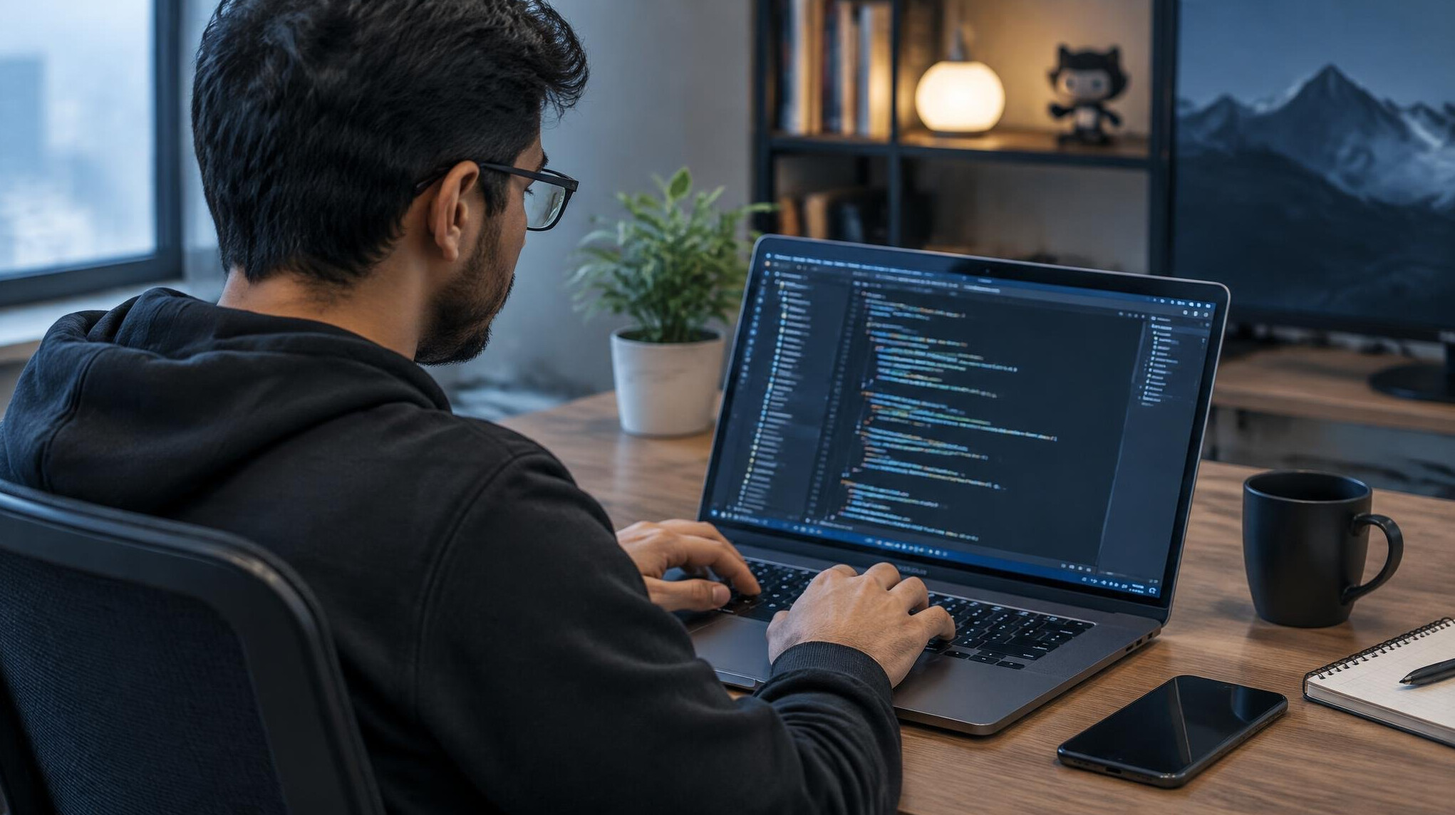 programmer coding at desk