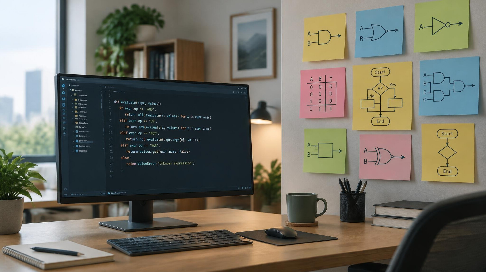 Code displayed on a monitor with sticky notes nearby